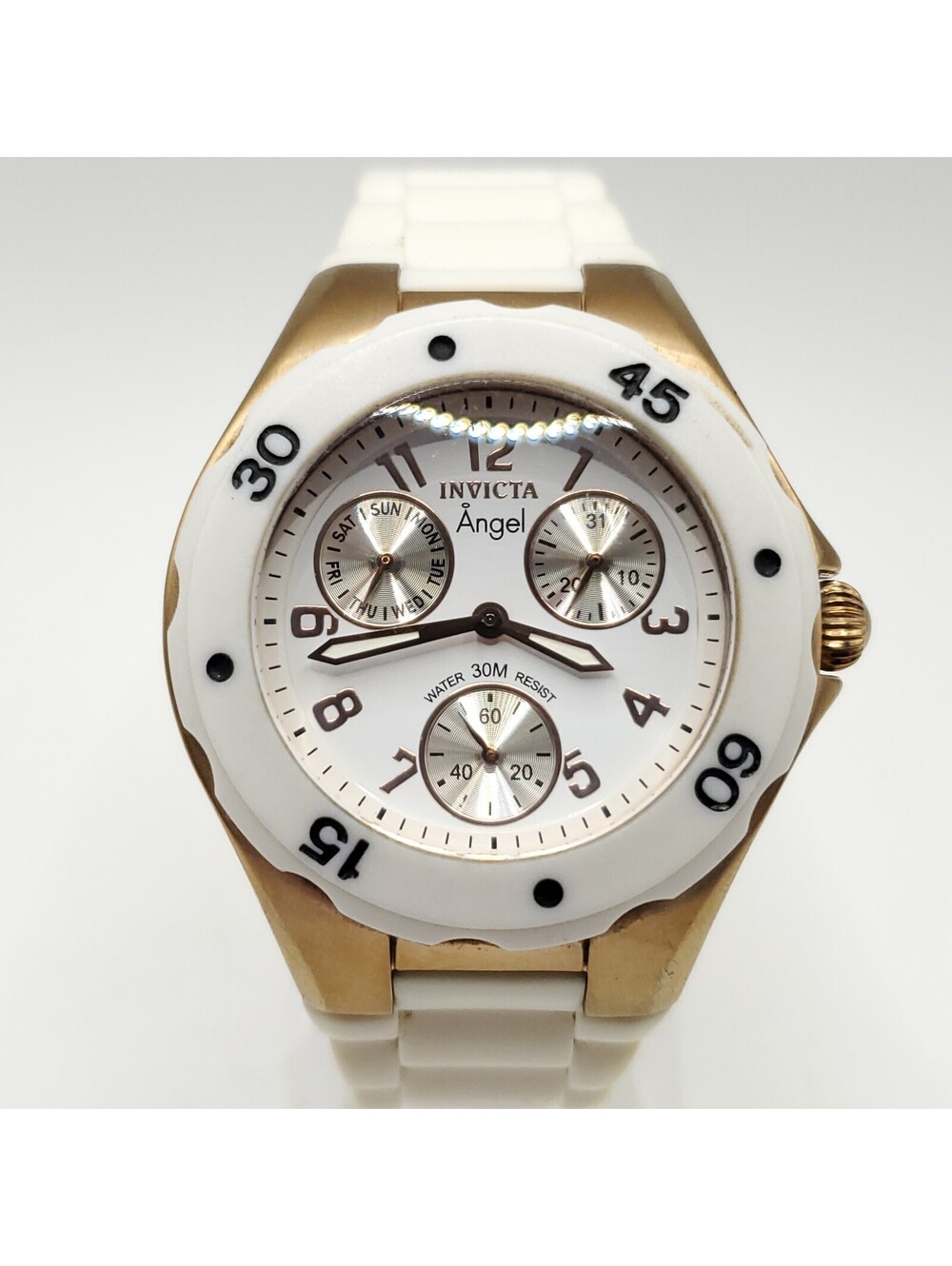 Invicta Angel 38mm Womens Watch Rose Gold Tone White Resin Band New Battery
